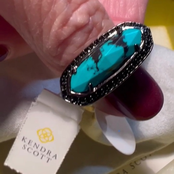 NWT Kendra Scott Arielle Ring Variegated Turquoise & Gunmetal SUPER RARE Perfect - Picture 12 of 14